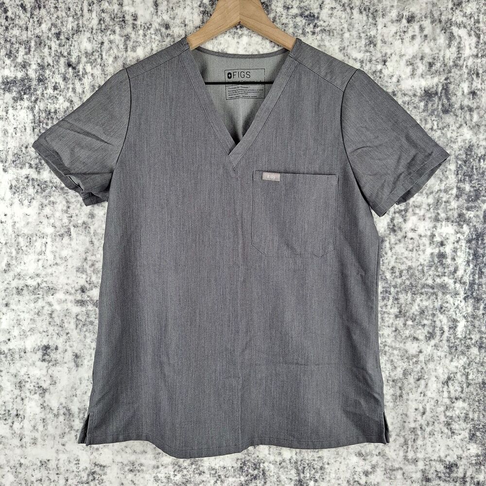 FIGS Catarina One Pocket Scrub Top Womens Small Gray Short Sleeve V Neck Medical